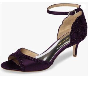 XYD Women's Sandals, Peep Toe, D'Orsay Kitten Low Heels, Rhinestone Studs Purple